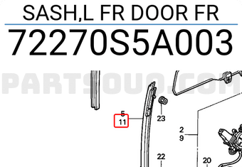 Honda 72270S5A003 SASH,L FR DOOR FR