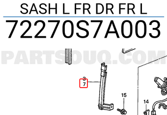 Honda 72270S7A003 SASH L FR DR FR L