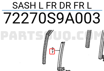 Honda 72270S9A003 SASH L FR DR FR L