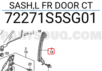 Honda 72271S5SG01 SASH,L FR DOOR CT