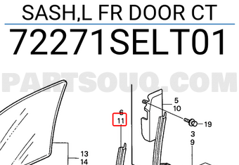 Honda 72271SELT01 SASH,L FR DOOR CT