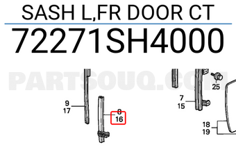 Honda 72271SH4000 SASH L,FR DOOR CT