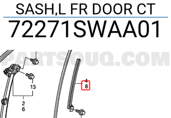 Honda 72271SWAA01 SASH,L FR DOOR CT