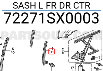 Honda 72271SX0003 SASH L FR DR CTR