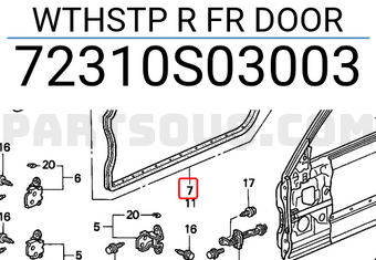 Honda 72310S03003 WTHSTP R FR DOOR