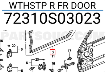 Honda 72310S03023 WTHSTP R FR DOOR