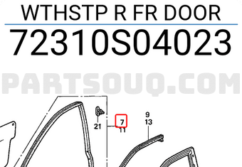 Honda 72310S04023 WTHSTP R FR DOOR