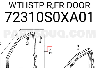 Honda 72310S0XA01 WTHSTP R,FR DOOR