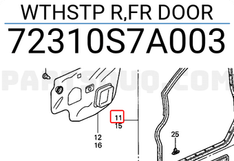 Honda 72310S7A003 WTHSTP R,FR DOOR