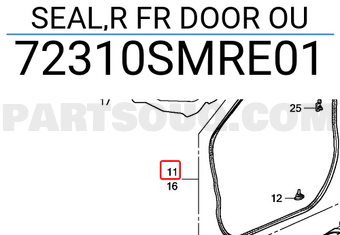 Honda 72310SMRE01 SEAL,R FR DOOR OU