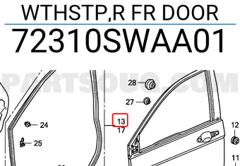 Honda 72310SWAA01 WTHSTP,R FR DOOR