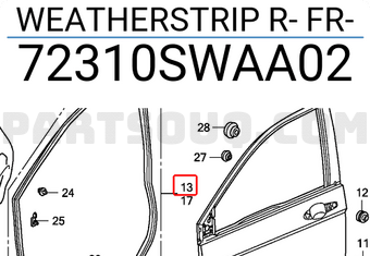 Honda 72310SWAA02 WEATHERSTRIP R- FR