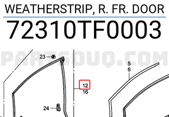Honda 72310TF0003 WEATHERSTRIP, R. FR. DOOR