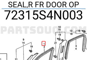 Honda 72315S4N003 SEAL,R FR DOOR OP