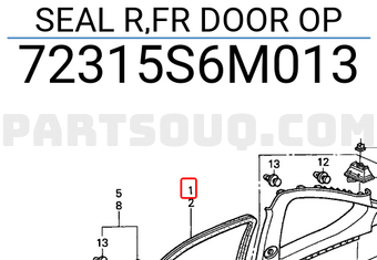 Honda 72315S6M013 SEAL R,FR DOOR OP