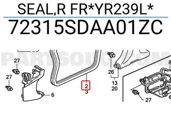Honda 72315SDAA01ZC SEAL,R FR*YR239L*