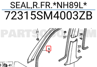 Honda 72315SM4003ZB SEAL,R.FR.*NH89L*