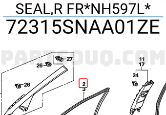 Honda 72315SNAA01ZE SEAL,R FR*NH597L*