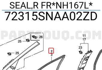 Honda 72315SNAA02ZD SEAL,R FR*NH167L*