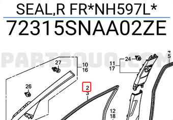 Honda 72315SNAA02ZE SEAL,R FR*NH597L*