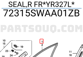 Honda 72315SWAA01ZB SEAL,R FR*YR327L*