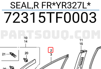 Honda 72315TF0003 SEAL,R FR*YR327L*