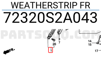 Honda 72320S2A043 WEATHERSTRIP FR