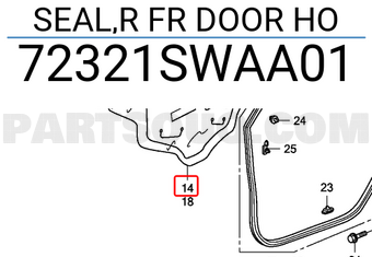Honda 72321SWAA01 SEAL,R FR DOOR HO