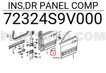 Honda 72324S9V000 INS,DR PANEL COMP