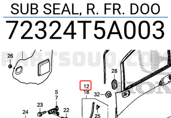 Honda 72324T5A003 SUB SEAL, R. FR. DOO