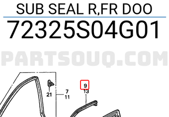 Honda 72325S04G01 SUB SEAL R,FR DOO