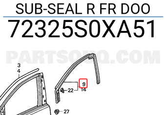 Honda 72325S0XA51 SUB-SEAL R FR DOO