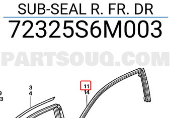 Honda 72325S6M003 SUB-SEAL R. FR. DR