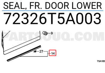 Honda 72326T5A003 SEAL, FR. DOOR LOWER