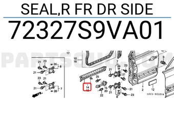 Honda 72327S9VA01 SEAL,R FR DR SIDE