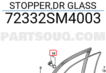 Honda 72332SM4003 STOPPER,DR GLASS