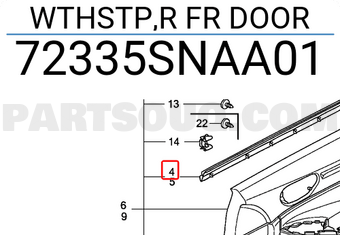 Honda 72335SNAA01 WTHSTP,R FR DOOR