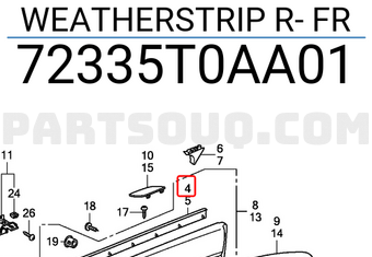Honda 72335T0AA01 WEATHERSTRIP R- FR