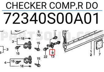 Honda 72340S00A01 CHECKER COMP,R DO