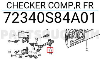 Honda 72340S84A01 CHECKER COMP,R FR