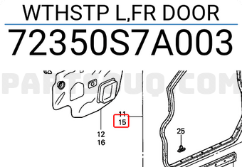 Honda 72350S7A003 WTHSTP L,FR DOOR