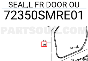 Honda 72350SMRE01 SEAL,L FR DOOR OU