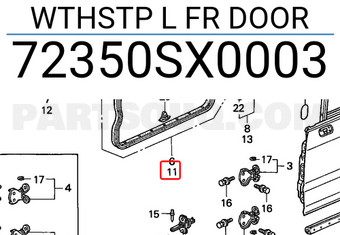 Honda 72350SX0003 WTHSTP L FR DOOR