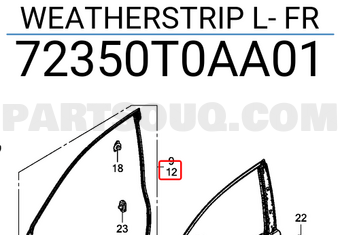 Honda 72350T0AA01 WEATHERSTRIP L- FR