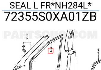 Honda 72355S0XA01ZB SEAL L FR*NH284L*