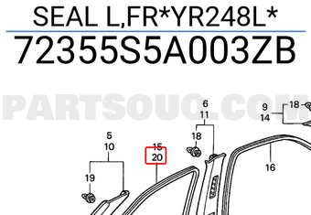 Honda 72355S5A003ZB SEAL L,FR*YR248L*