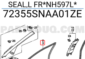 Honda 72355SNAA01ZE SEAL,L FR*NH597L*