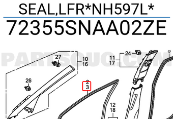 Honda 72355SNAA02ZE SEAL,LFR*NH597L*
