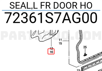 Honda 72361S7AG00 SEAL,L FR DOOR HO
