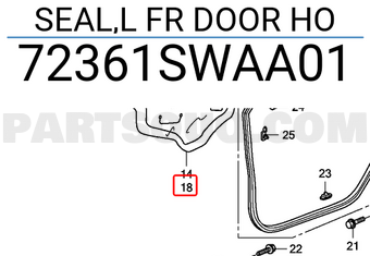 Honda 72361SWAA01 SEAL,L FR DOOR HO